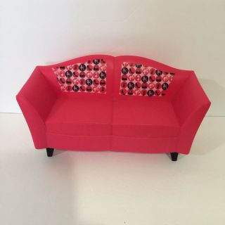 Barbie Pink Couch Accessory Polka Dot Mattel Doll House Furniture Love Seat Sofa