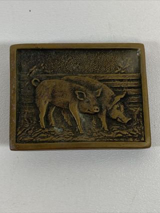 Vintage Solid Brass Pig Belt Buckle Bts 1978 2 Hogs Farm