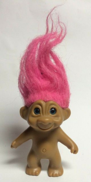 Troll Doll Figure Pink Hair Blue Eyes Made In China Unmarked Vintage 3 " Tall