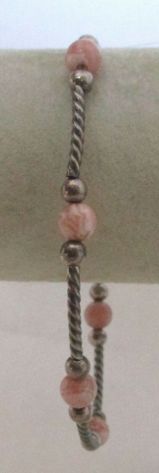 Vintage Sterling Silver Pink Stone Bead Bracelet 925
