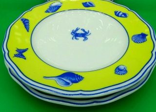 2 Lynn Chase Costa Azzurra Bread & Butter Plates - Yellow Sea Life Shell Design