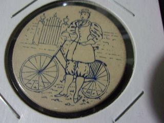 Old Antique Engraved Clay Poker Chip Lady And Bike Gambling Casino Gaming Chip