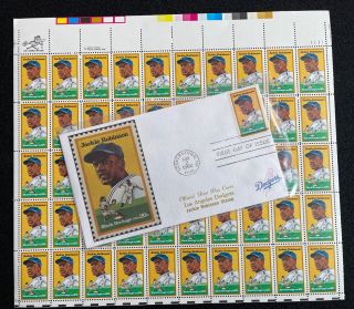 1982 Jackie Robinson Baseball.  Mnh Sheet Of 50 With Official Dodger Fdc