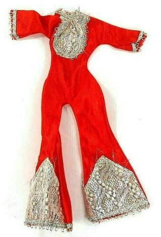 Vintage 1970s Dolly Parton Red/silver Tricot Western Jumpsuit Eg Goldberger