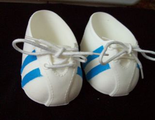 Vintage Cabbage Doll Shoes White With Blue Stripes