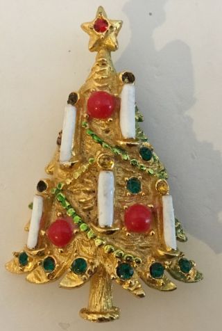 Vintage Weiss Christmas Pin Brooch White Candles Crystal Garland