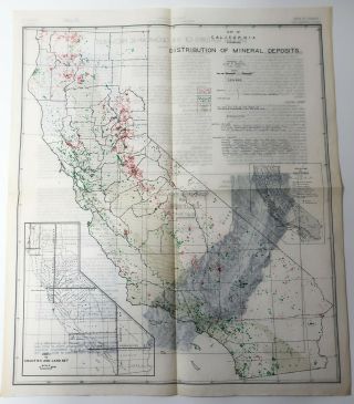 1944 California Map With Distribution Of Mineral Deposits -