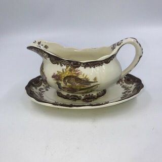 Royal Worcester Palissy Game Series,  Gravy Boat W/ Underplate.  Made In England