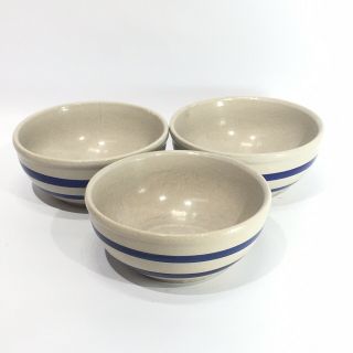 3 Robinson Ransbottom Pottery Roseville Ohio 5.  5 " Soup Cereal Bowl White Blue