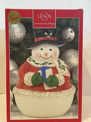 Nib Lenox American By Design Holiday Christmas Snowman Cookie Jar