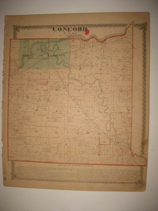 Antique 1874 Concord Township Elkart City Elkhart County Indiana Handcolored Map