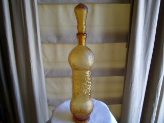Vintage Mcm Mid Century Modern Amber Pressed Glass Decanter Bottle Stopper