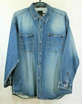 Godbody Jeans Mens 3xl Vintage Western Denim Shirt Jacket Pearlsnap Size 3xl