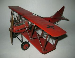 Vintage Red Tin Metal Biplane Airplane Model Decor Play Toy Collectible Gift