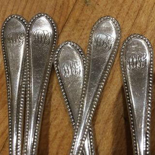 5 Vintage Beaded Handle Silver - Plate Demitasse Coffee Spoons Pearles Monogramed