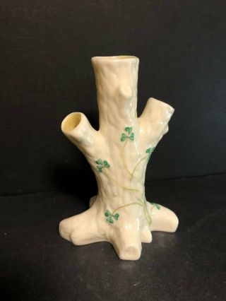 Vintage C.  1965 Beleek Ireland Ceramic Porcelain Shamrock Tree Trunk Vase 6 1/4 "