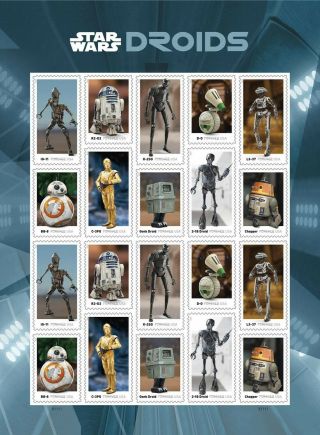 Usps Star Wars Droids One Sheet Of 20 Forever Stamps