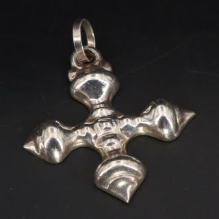 Vtg Sterling Silver - Mexico Taxco Solid Pointed Cross Religious Pendant - 7g