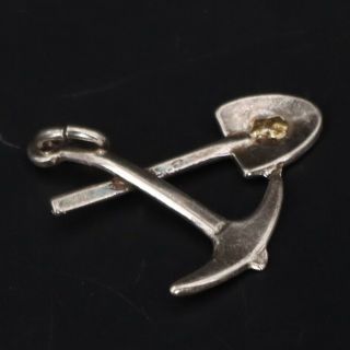VTG Sterling Silver - BELL 3 - D Gold Miners Pick & Shovel Bracelet Charm - 1g 2