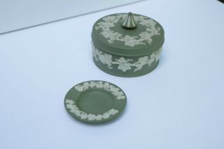 Wedgewood Green Jasperware Round Trinket Box With Lid Plus Bonus Trinket Dish