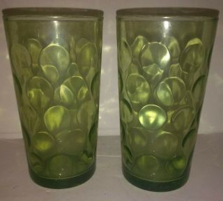 Mid Century 2 Drinking Green Avocado Glass Dot Bubbles Continental Can Co 1as Is