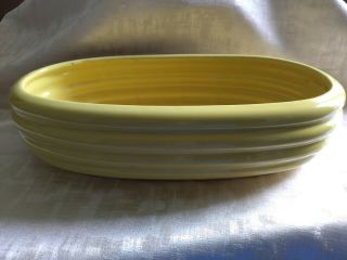 Vintage Yellow Alamo Art Pottery Ribbed Ring Oblong Oval Console Bowl Planter