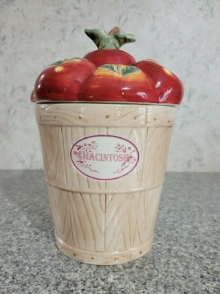 Pfaltzgraff Macintosh Delicious Red Apple Topped Canister Cookie Jar W/ Lid