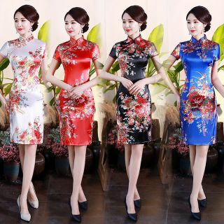 Chinese Traditional Short Cheongsam Women Silk Mini Dress Prom Retro Slim Qipao
