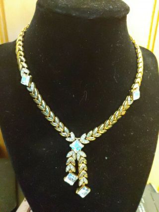 Vintage Gold Tone Clear Rhinestone Necklace