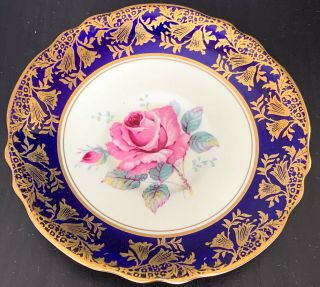 Paragon Cobalt Blue With Gold Filigree And Large Pink Rose Saucer No Cup