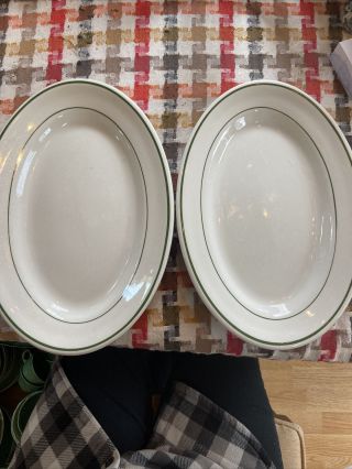 2 - Buffalo China Restaurant Ware 13” Platter With Green Stripes