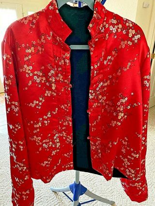 Vintage Reversible Red/black Oriental Silk Brocade Jacket - Size Ladies Large