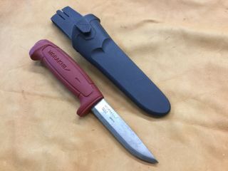 Vintage Morakniv Mora Knives Red Sweden Red Carbon Sheath Knife Fixed Blade