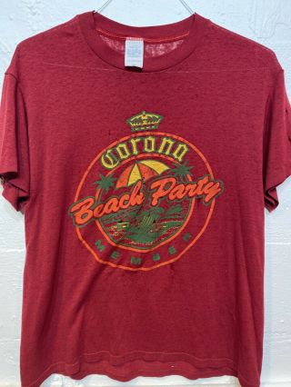 Vintage 80s 90s Corona Beach Party T Shirt Size Mens M - L Paper Thin