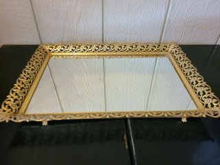 Vintage Antique Gold Gilt Vanity Mirror Footed Tray