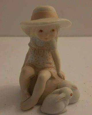 Vintage Holly Hobbie Miniature Figurine Girl With Bunnies Yellow Shirt