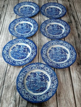 Vintage Liberty Blue Historic Colonial Scenes 5 3/4 " Plate Set Of 7 Plates