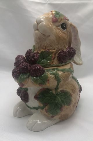 Rare Fitz And Floyd Retired " Blackberry Rabbit " Canister / Sculpted Box W/ Lid