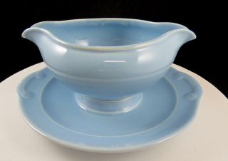 Taylor Smith Luray Pastels Blue 7 3/4 " Gravy Boat & Attached Under Plate 1938 - 60