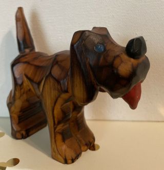 Vintage Hand Carved Wood Hound Dog Wooden Folk Art 3 1/2”l 2 1/2”h Personality