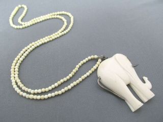 Vintage Sterling & Cream Lucite Carved Elephant Lucite Beaded Necklace
