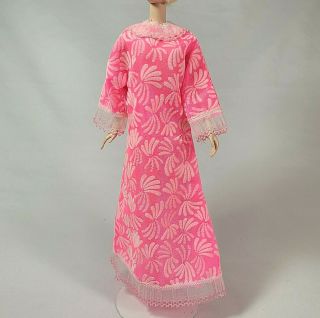 Vintage Barbie Clone Pink Flocked Muu Muu & Tap Pants Hostess Pjs House Dress