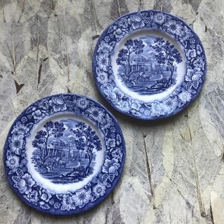 Set Of 7 Liberty Blue Staffordshire Ironstone England Monticello Dessert Plates