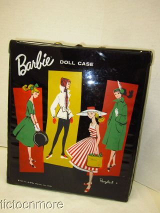 Vintage Early Barbie Ponytail Doll Trunk Case Black 1961 Tm Peachy Fleecy Winter
