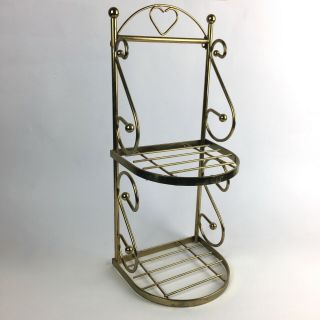 Gold Tone Metal Wall Mounted Small Double Shelf Bathroom Vintage Shabby Chic