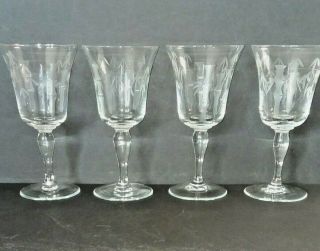 Noritake Sasaki Crystal Etched Bamboo Set Of Four Water Goblets 7 " Tall