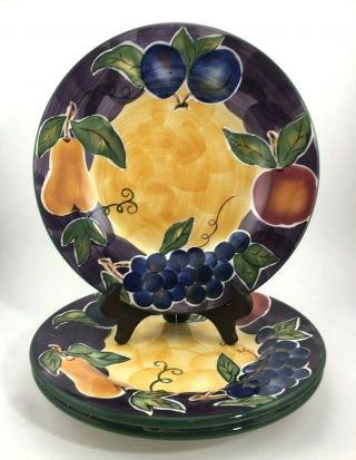 3 Tabletops Unlimited Scandicci Fruit Dinner Plates 11 - 1/4 " Hand Painted