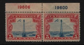 1928 Airmail Sc C11 5c Beacon Mhr Og Plate Number Pair,  Hebert Cv $20 (a18