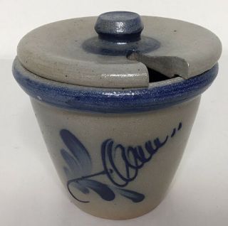 Rowe Pottery Sea Salt Glaze Cobalt Blue Honey Sugar Jar