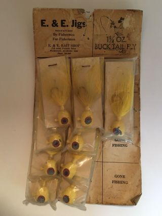 Vintage 1 1/2 Oz Bucktail Fly Jigs Fishing Advertising Lures - 9 Total